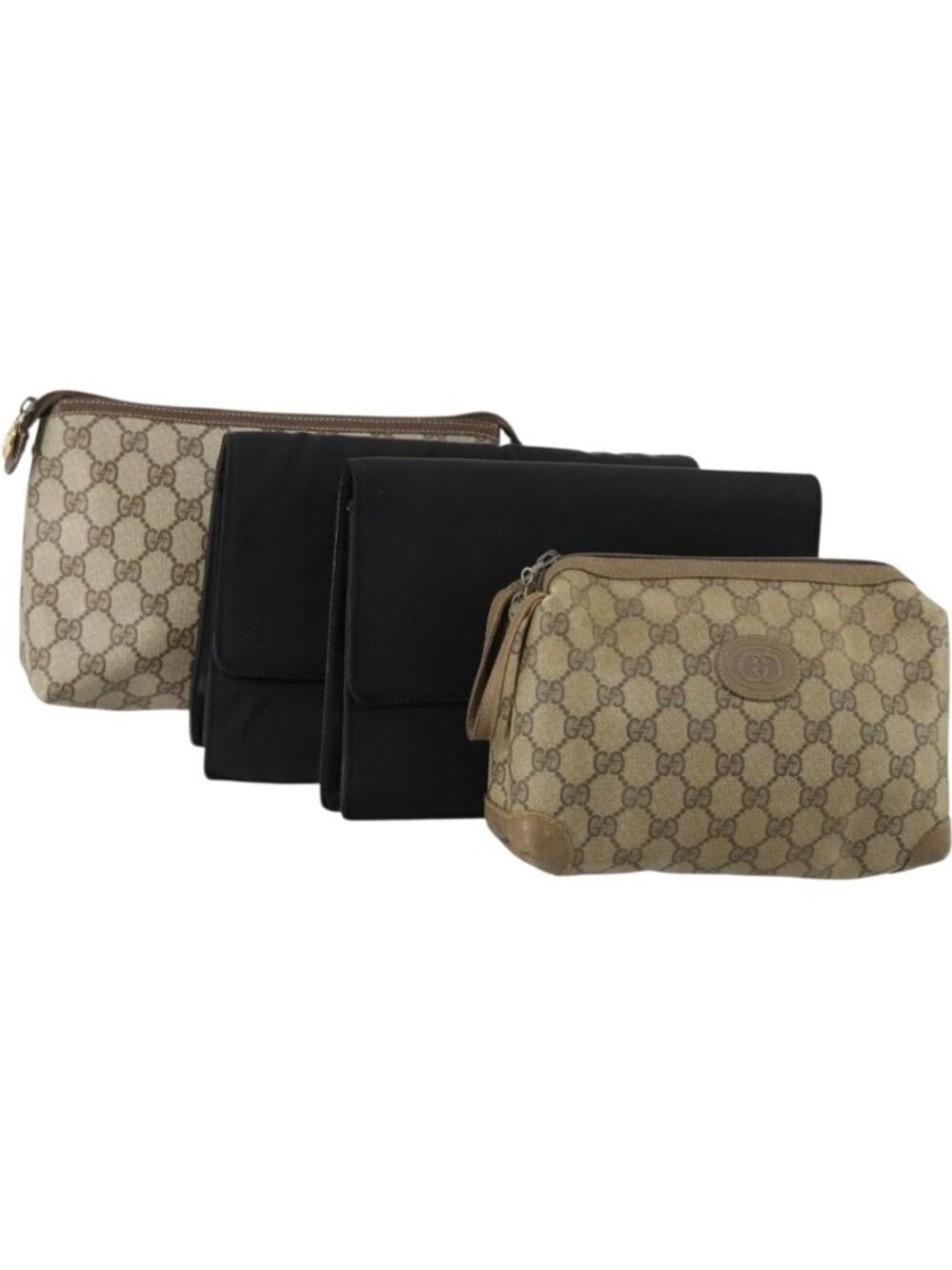 GUCCI GG Supreme Clutch Bag PVC 4 Set Black Beige